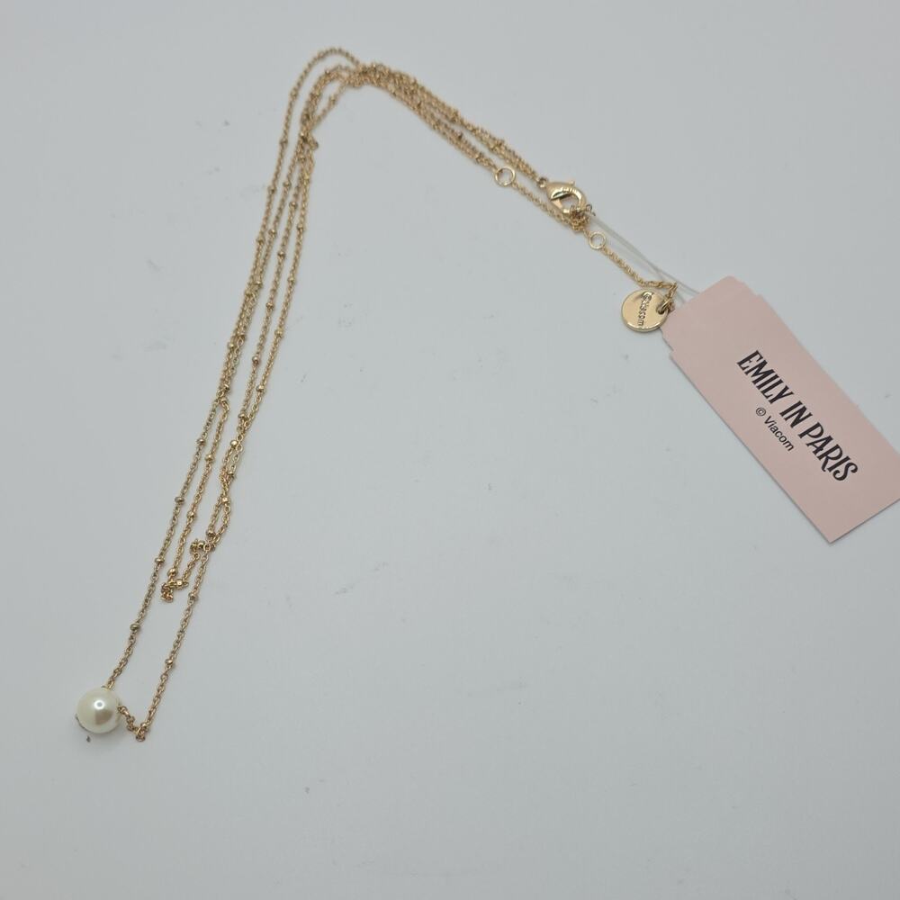 Emily in Paris Gold Tone Layered Necklace Round Imitation Pearl Pendant